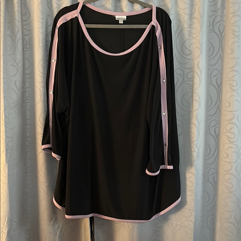 Avenue Black Blouse with Pink Trim
